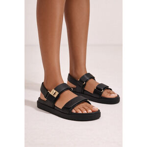 Rihero Women's Black Adjustable Velcro Double Strap Platform Sandals Size 9.5